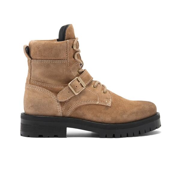 AllSaints Paulina Women Tan Moto Boot Sz 8 Leather Lace-Up Platform Lug Sole New - Picture 4 of 10